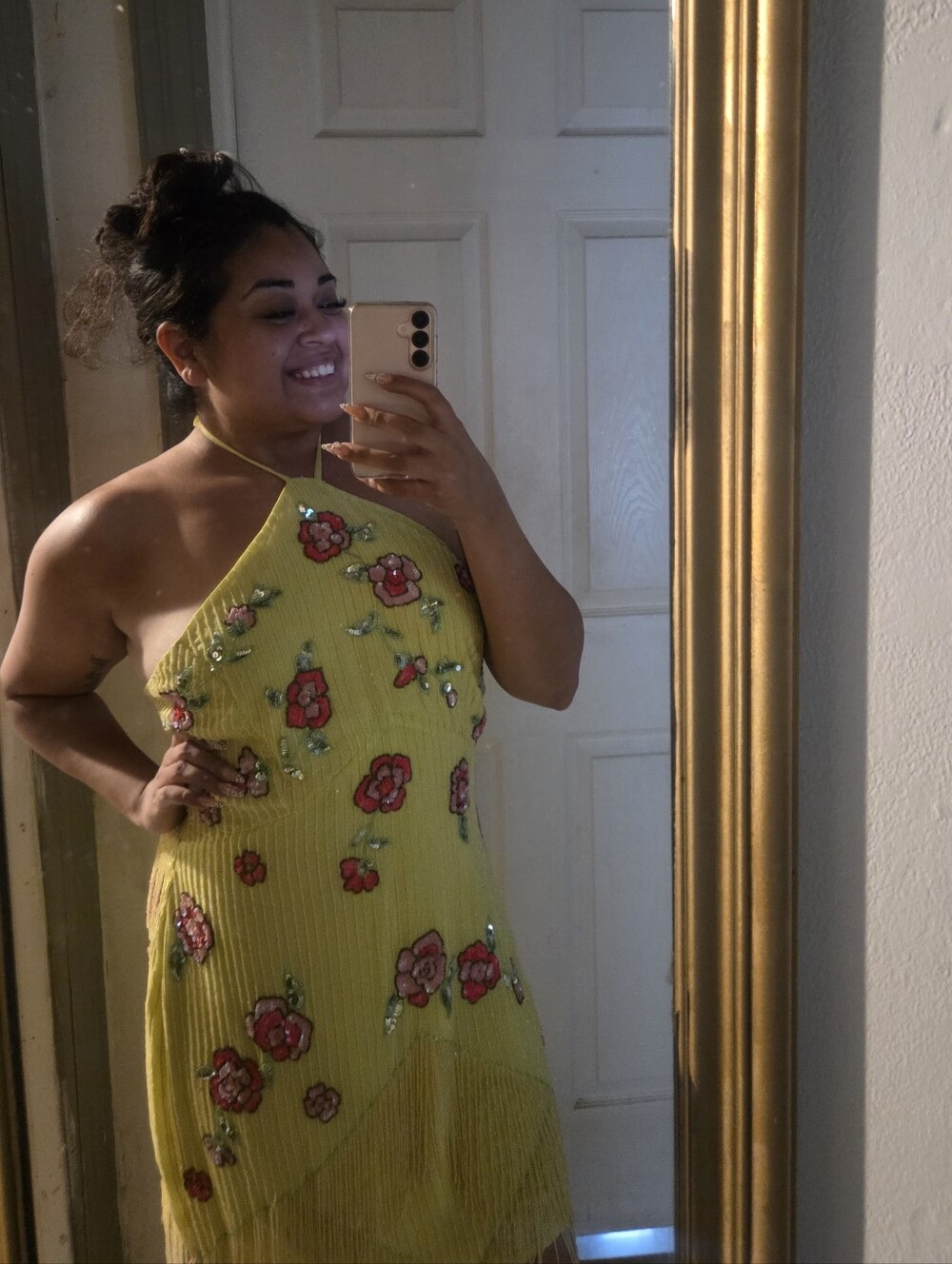 ASOS Yellow One-Shoulder Embellished Floral Midi Dress